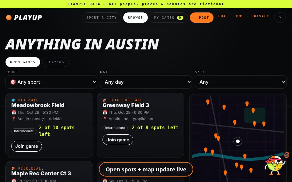 Screenshot: Find a game nearby